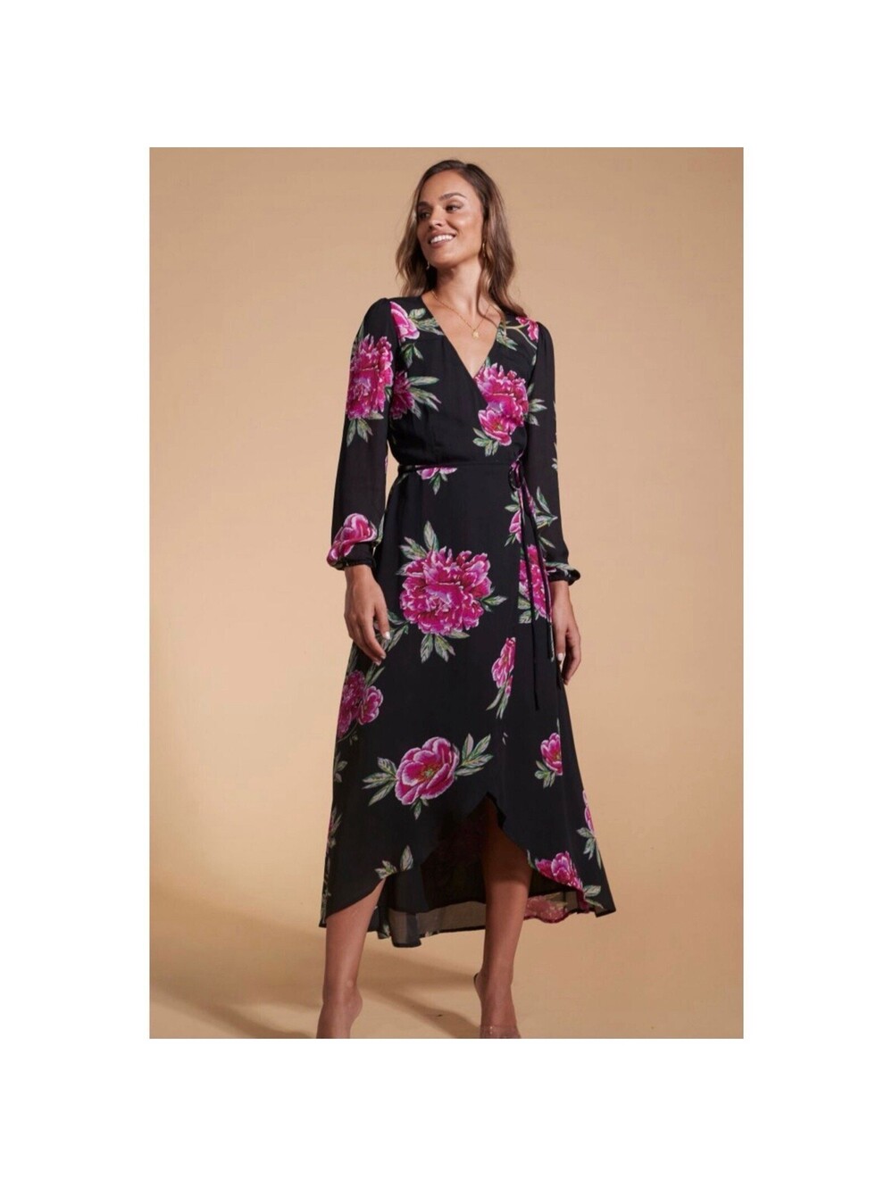 DANCING LEOPARD Jagger Maxi Wrap Midi Dress Size 6 Floral Black Dark Romantic